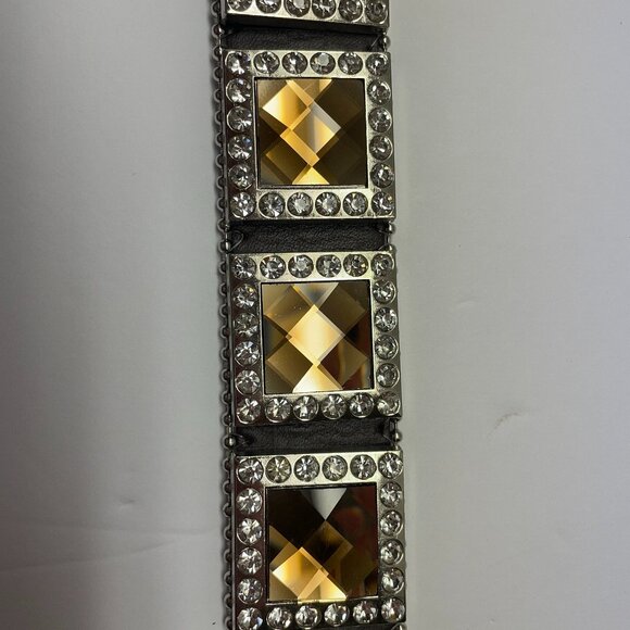 BHW Western Amber Bling Cowgirl Belt Gen Leather Sz L 36-38 Brown Silver Rodeo - Picture 5 of 16